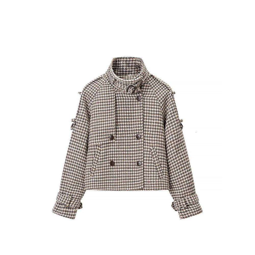 Fashion 2026 European-Style New Women's Fashionable And Versatile Double-Breasted Long-Sleeved Plaid Wool Coat.