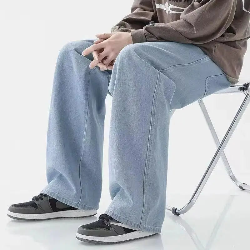 Jeans pour hommes Américain Lâche Large Jambe Lâche Droite Pantalon Décontracté Rue Hip-hop Baggy Jeans Noir Gris Bleu Streetwear Hommes 251205