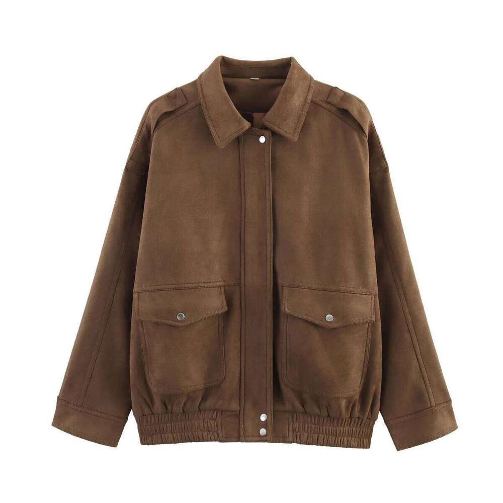 Vêtements de créateurs Chic Bomber Vestes Femmes Lâche Revers Fermeture À Glissière À Manches Longues Poches Femme Manteaux Automne Lady Commute
