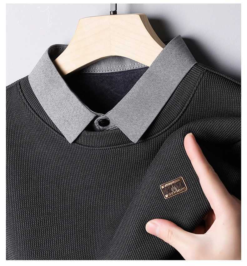 2025 Nouveau faux deux pièces col de chemise pull hommes style automne et hiver épais velours hommes à manches longues tricoté base pull M251206