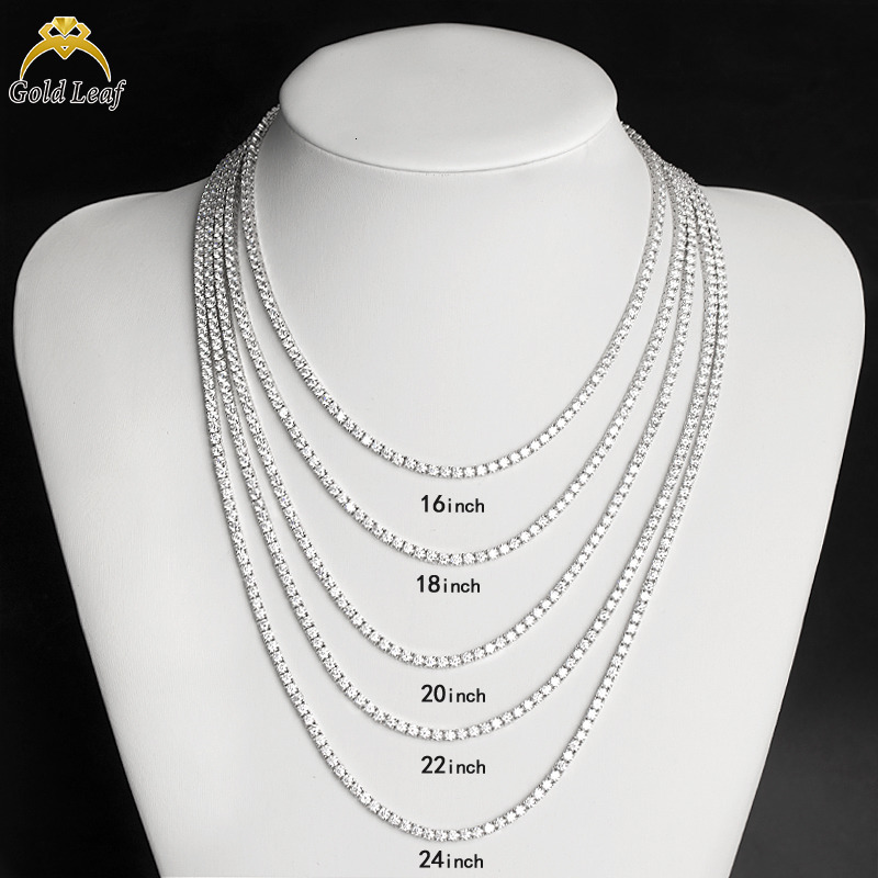 Goldleaf 925 Sterling Silver Mens Hip Hop Tennis Moissanite Necklace 3-5mm D Color VVS Diamond Link Chain 3-5mm D Color VVS