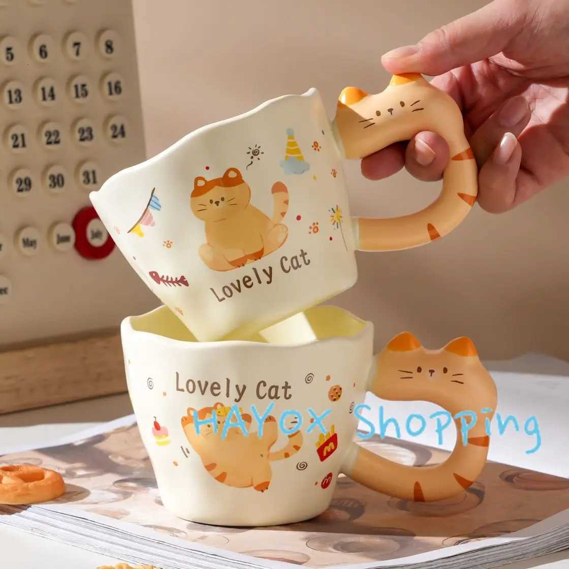 Three-dimensional Cat Handle Ceramic MugCute Cat Doodle Coffee CupOffice Home Drinking Microwave Ovens Available Drinkware M251206-image-1087463286