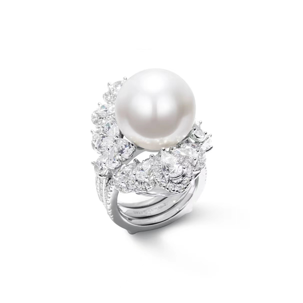 Choucong Handmade Sparkling Wedding Rings Luxury Jewelry 18K White Gold Fill Large Pearl 5A Cubic Zircon CZ Diamond Elegant Women Couple Ring Set Gi