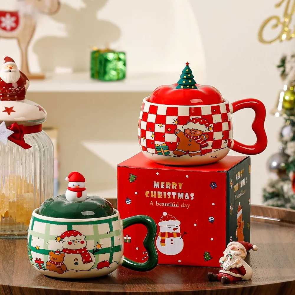 Christmas High-Aesthetic Apple Shaped Ceramic Water Cup with Lid and Spoon Cute Gift Set Box Christmas Gift New Year Souvenir M251206-image-1087463766