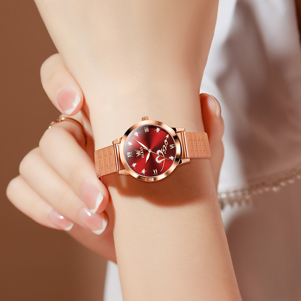 OLEVS Elegant and chic Valentine's Day gift, heart-shaped diamond encrusted women's watch Roman pointer waterproof luminous watch