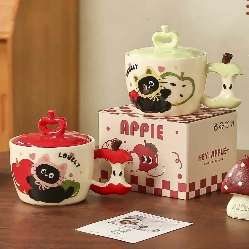 3D Apple Mug Creative Cat Ceramic Cup with Lid High-value Breakfast Cup Souvenir Christmas Gift Drinkware M251206-image-1087463445