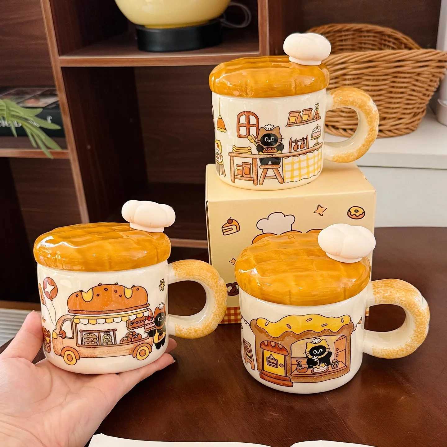 Cute Bread Cat Ceramic Mug With Lid Spoon Mug for Coffee Cup Original Coffee Cups Personalized Gift Unusual Mugs Drinkware Tea M251206-image-1087462612