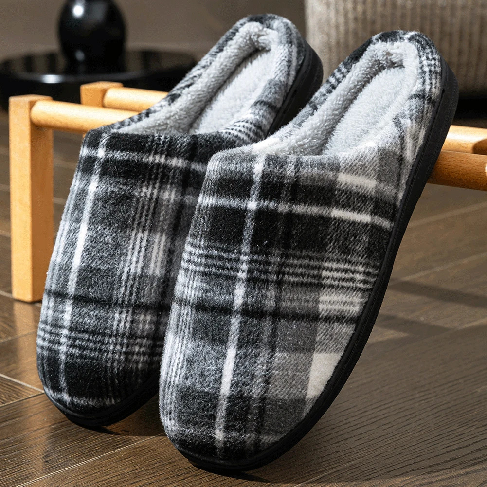 Pantoufles d'hiver pour hommes, chaussures d'intérieur souples en mousse à mémoire de forme, antidérapantes, chaudes et confortables, de haute qu