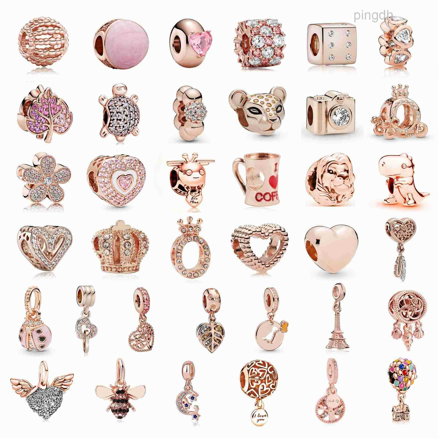 Sterling New Popular 925 Silver charms Rose Gold Crown Heart Coffee Pendant Beads For S925 Charm Bracelet DIY Women Fashion Accessories Jewelry Gift