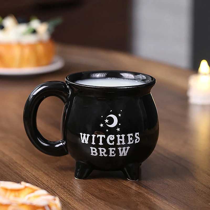 Creative Witches Brew Witch Cauldron Coffee Mug Black Ceramic Coffee Cups Halloween Tabletop Decoration For Halloween M251206-image-1087464314