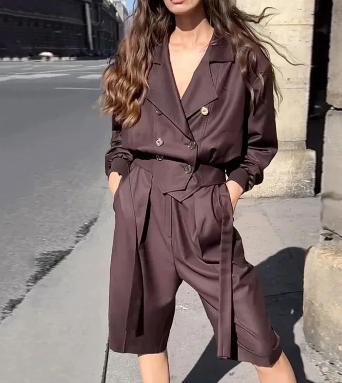 Mode polyvalent ensemble pour les femmes été revers lâche décontracté mince ajustement paresseux Style costume manteau à manches longues déplacem