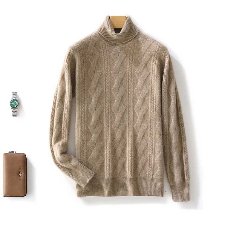100 Merino Wool Solid Color Turtleneck Cable-Knit Sweater Long Sleeves Pullover Cashmere Men Soft Comfortable Warm Clothing Top M251206