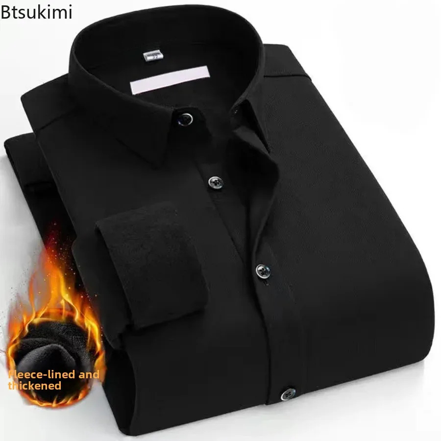 Automne hiver hommes chemise d'affaires velours épaississement chaud décontracté à manches longues blanc bleu noir intelligent mâle robe sociale