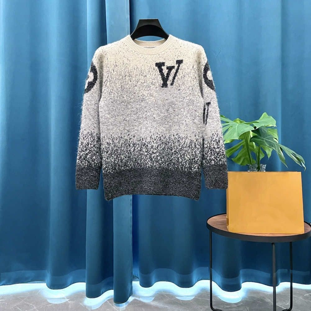 Sweats à capuche LV pour hommes, grande taille, pull tricoté avec lettres jacquard en automne et hiver, machine à tricoter acquard e, détail pers