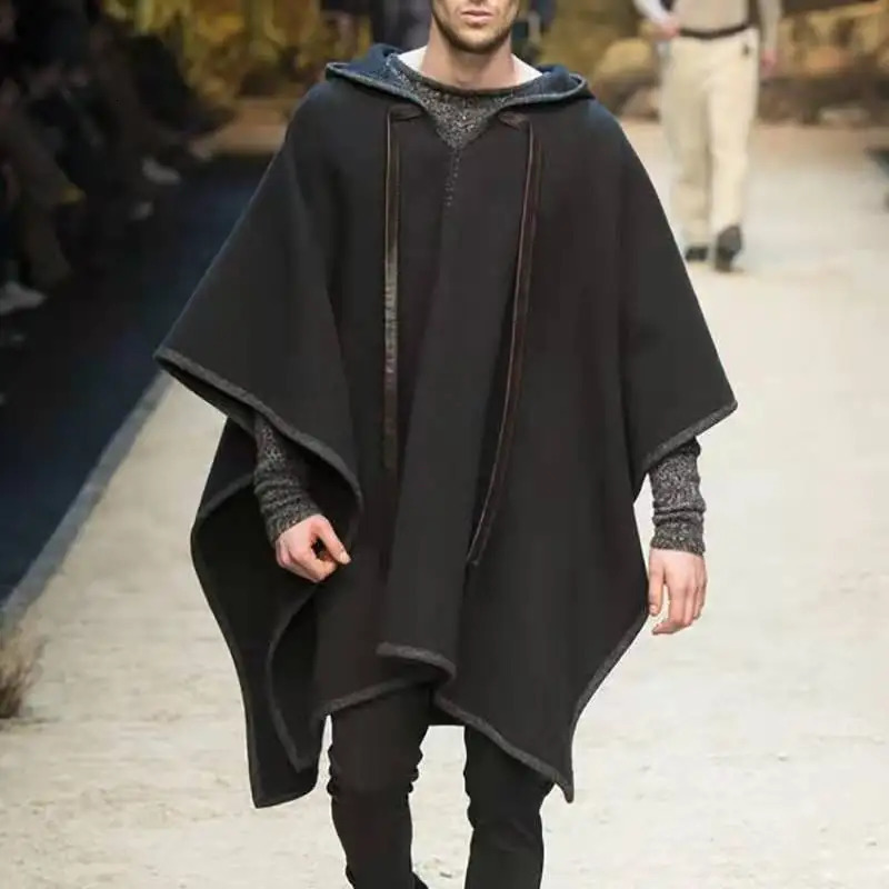 Vintage Poncho Men Oversized Hooded Irregular Trench Punk Male Outerwear Fashion Coats Cloak Hood Letter Print Cape Female 251202