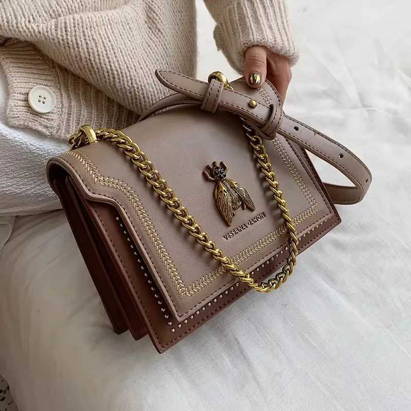 Sam Luxury Brand Women Handbag 2024 New Retro Bee Female Shoulder Bag Simple High Quality Leather Designer Crossbody BagsXJ251206