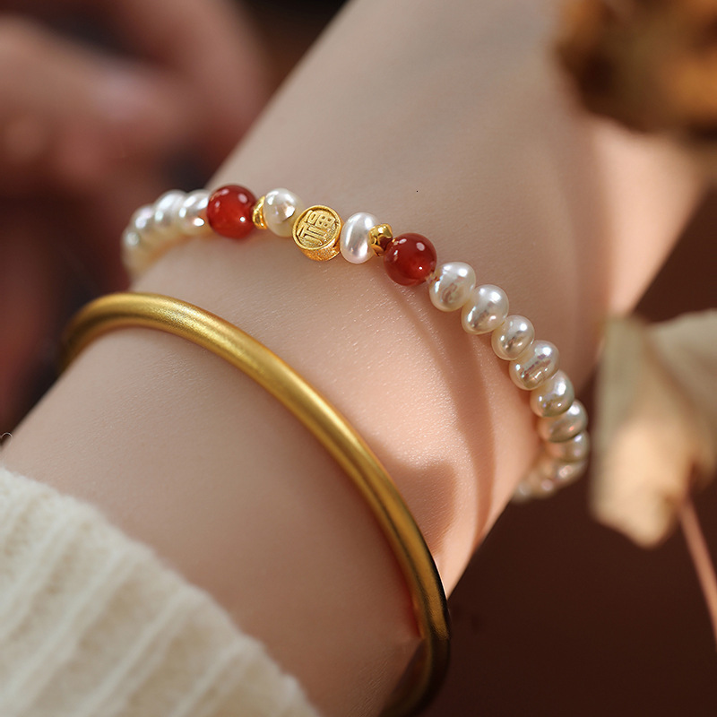 Natural Freshwater Pearl Bracelet for Women, Light Luxury, Niche, Simple, High-End Feel, New Chinese Style Bracelet, Not Easy to Fade, Hand Jewelry