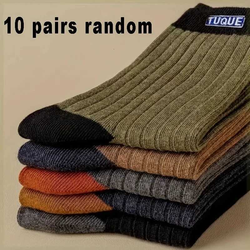 10 paires de chaussettes de sport quatre saisons pour hommes, couleur Pure, respirantes, absorbant la sueur, mi-mollet, Business, assorties, tend