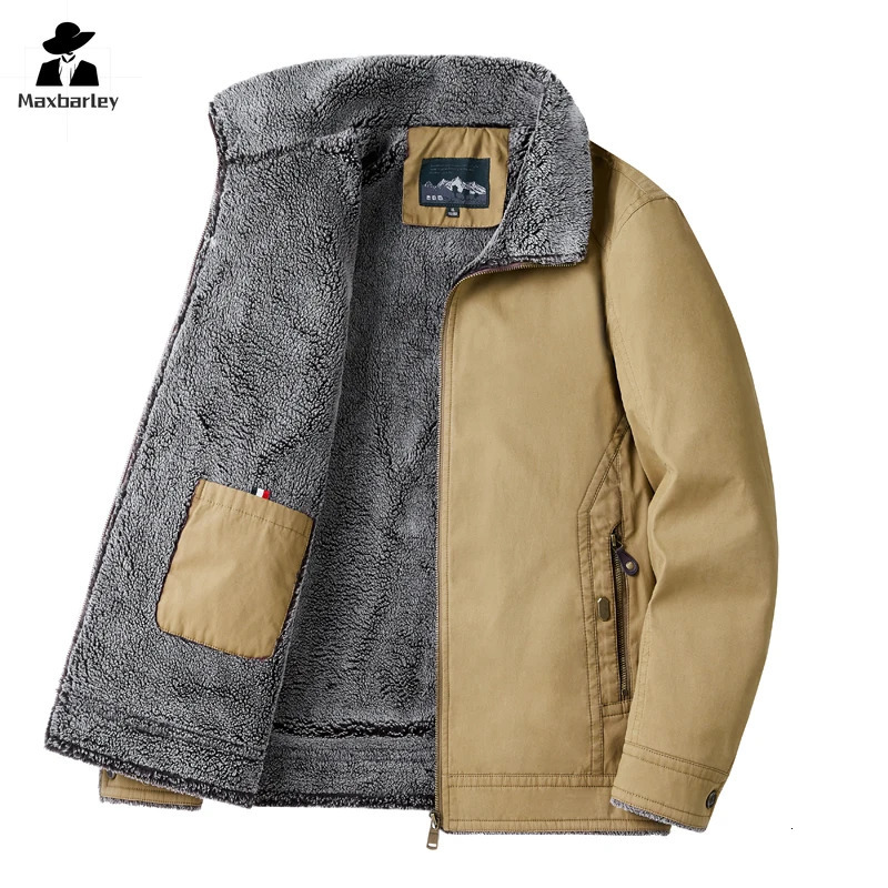 Automne hiver hommes veste de haute qualité vêtements épais col de fourrure de mouton velours coupe-vent manteau mâle décontracté doux polaire ch