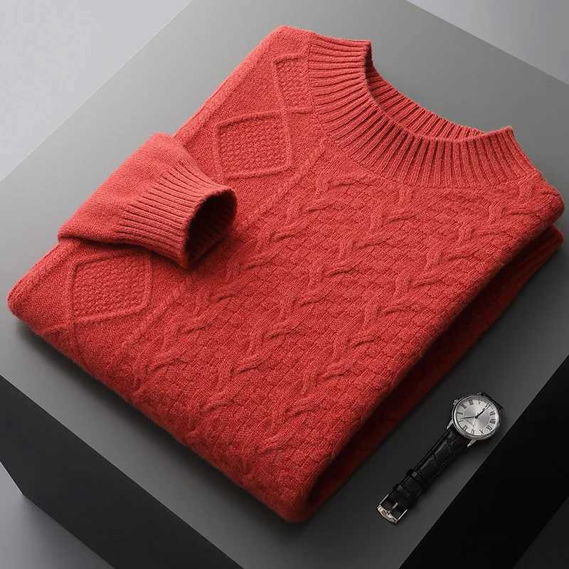 Pull en laine Pure pour hommes, col rond haut, épais, Business décontracté, bas en tricot, automne hiver, nouveau Style M251206