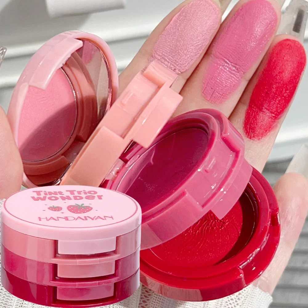3 couches rose cerise fard à joues crème imperméable hydratante joue rouge teinte boue durable facile à colorer blush lèvres fard à paupières maq