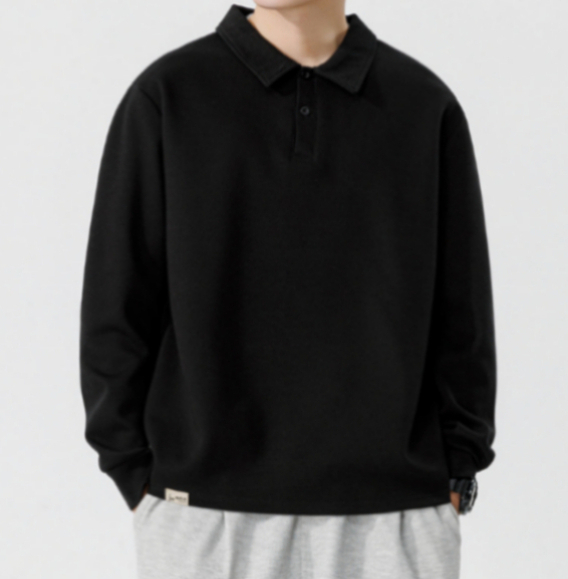 A294 Men Long-sleeved Autumn and Winter Heavy Loose Solid Color Lapel Youth Casual