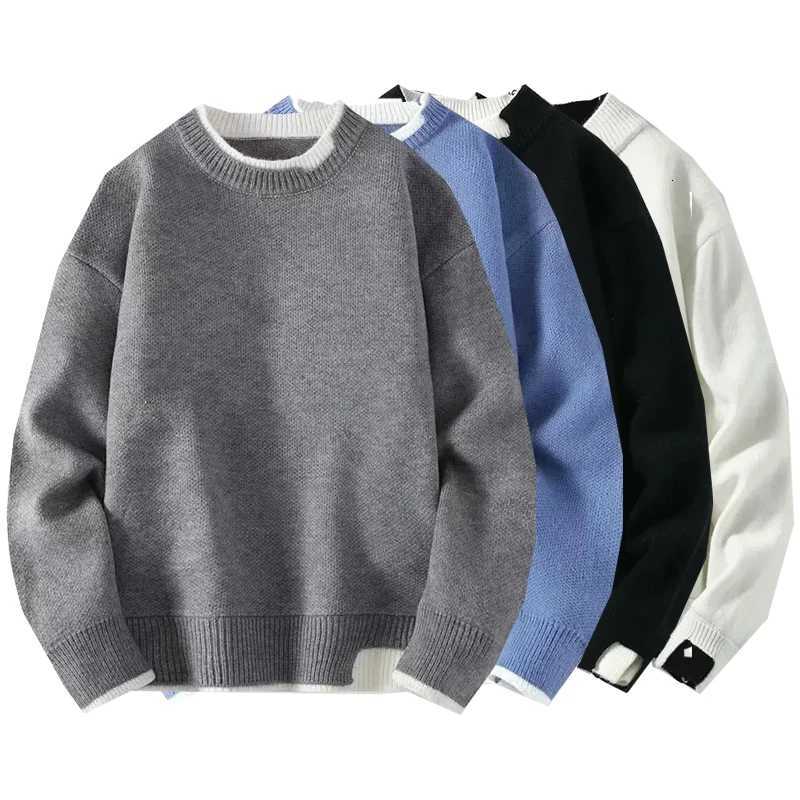 Chandails hommes à manches longues solide mode tricoté Hip Hop pull mâle col rond tricots décontracté Couple mâle chandails Streetwear 3XL M25120