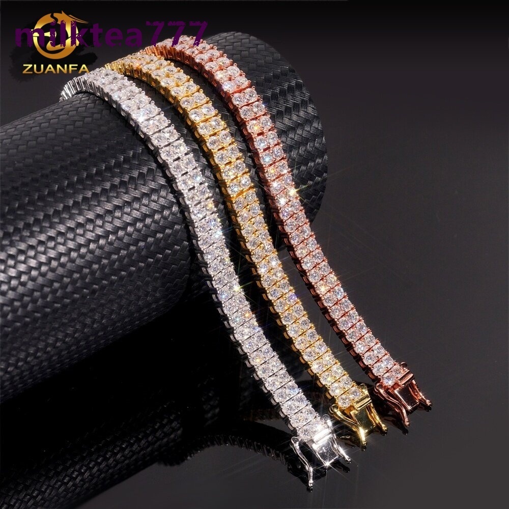 Luxury 2Rows 3mm Diamond Bracelet Hip Hop Jewelry Unisex VVS Moissanite Iced Out 925 Silver Tennis Bracelet Pass Diamond Tester