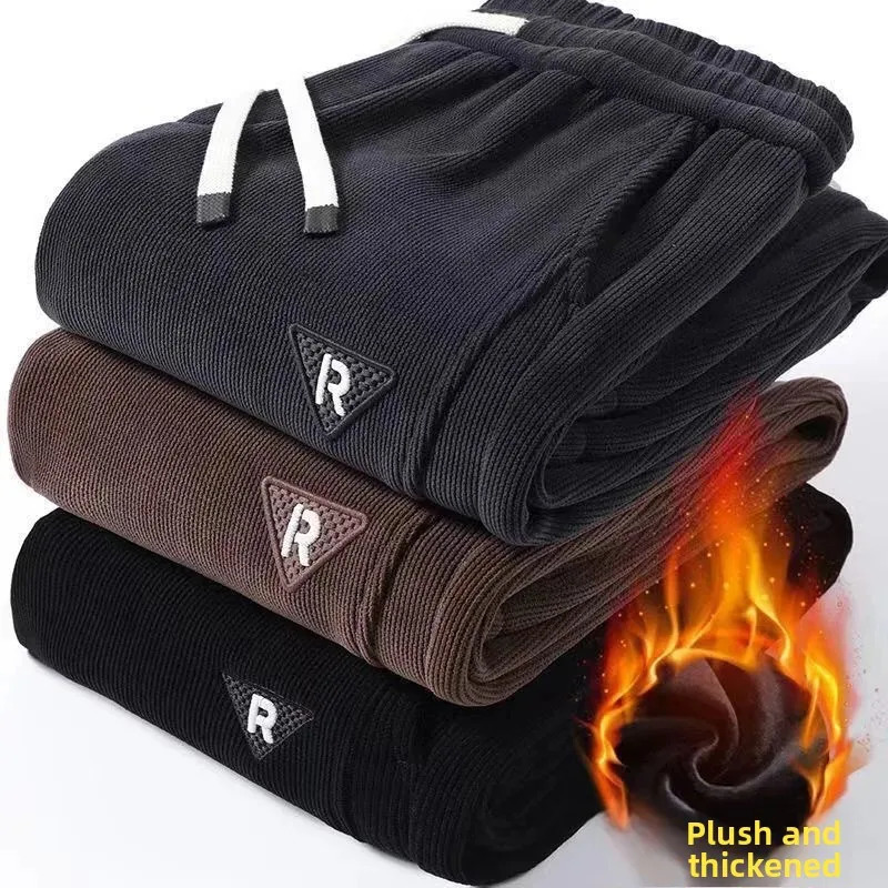 Mens Winter Thickened Corduroy Sports Pants Fleece Lined Casual Thick Warm Running Sweatpants Loose Fit Comfortable Style 251202