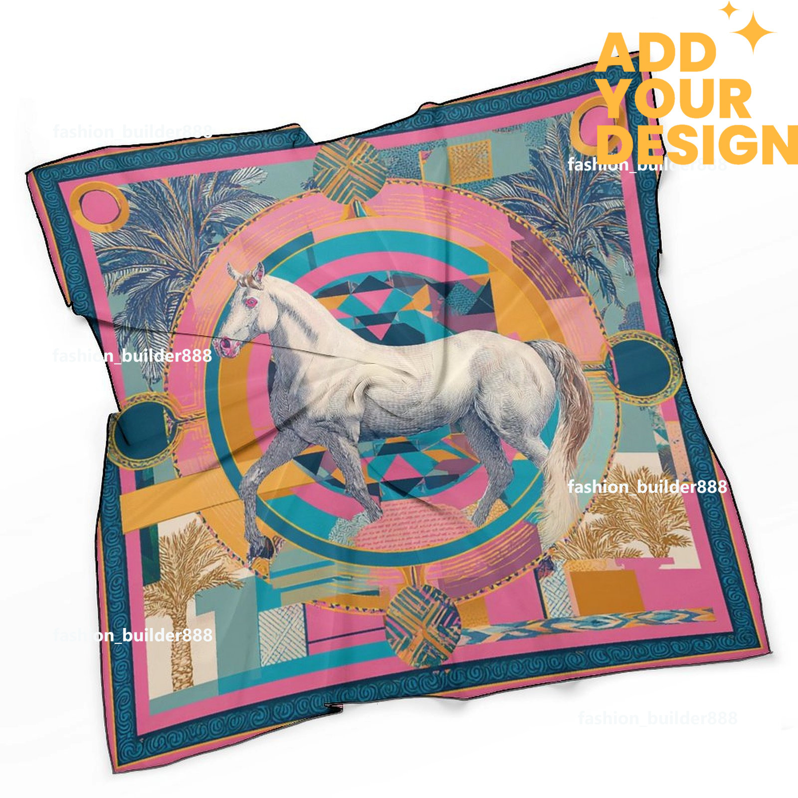 Designer personnalisé H cou écharpe pour motif de cheval de luxe femmes soyeux foulards cheveux bandanas carré écharpe accessoires de mode léger