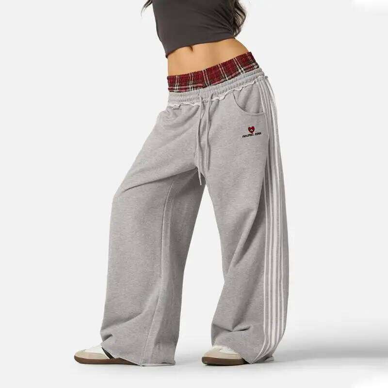 Ensemble deux pièces coupe ample de Style collège rétro américain, faux pantalon de salle de bain avec tête Double taille, pour le sport, les loi