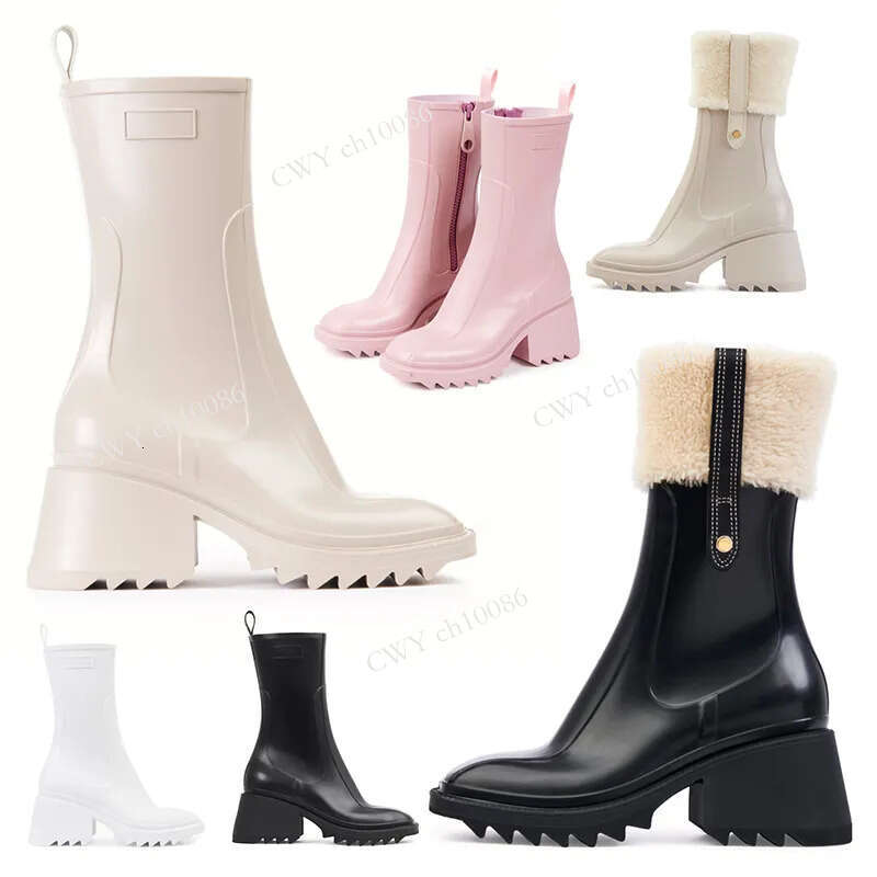 betty boots designer womens over the knee rain square toe booties rubber platform waterproof welly shoe ankle zipper thick heel wedge autumn winter