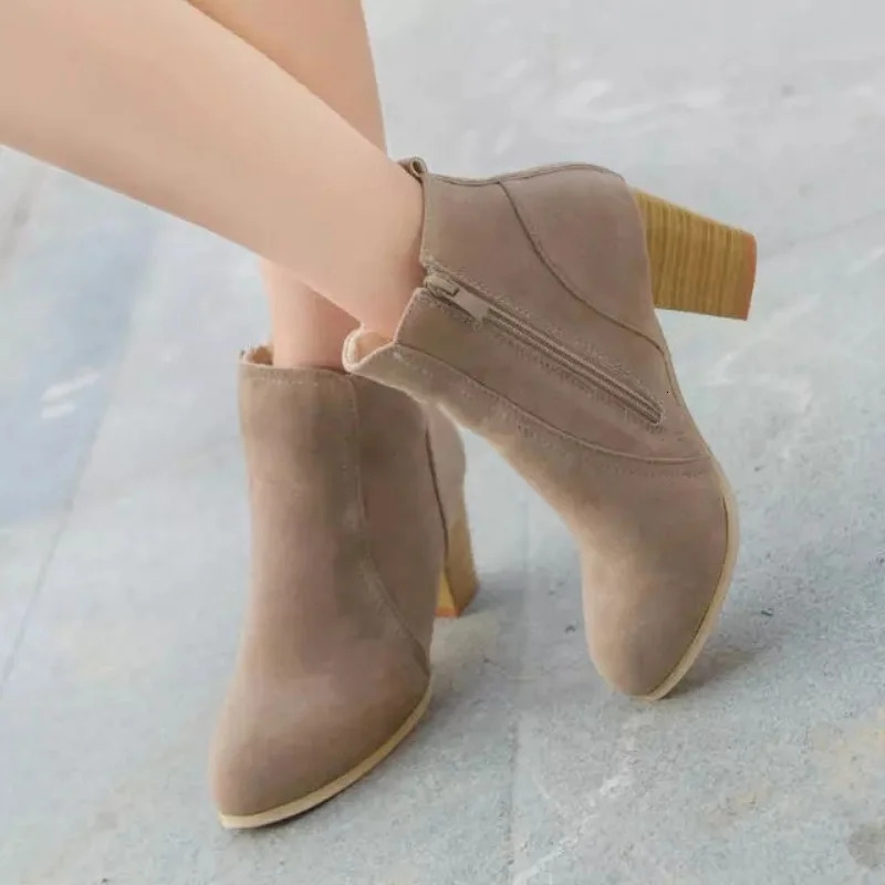 Bout rond talon carré couleur unie chaussures pour femmes élégantes fermeture éclair latérale confortable à la mode bottes courtes décontractées