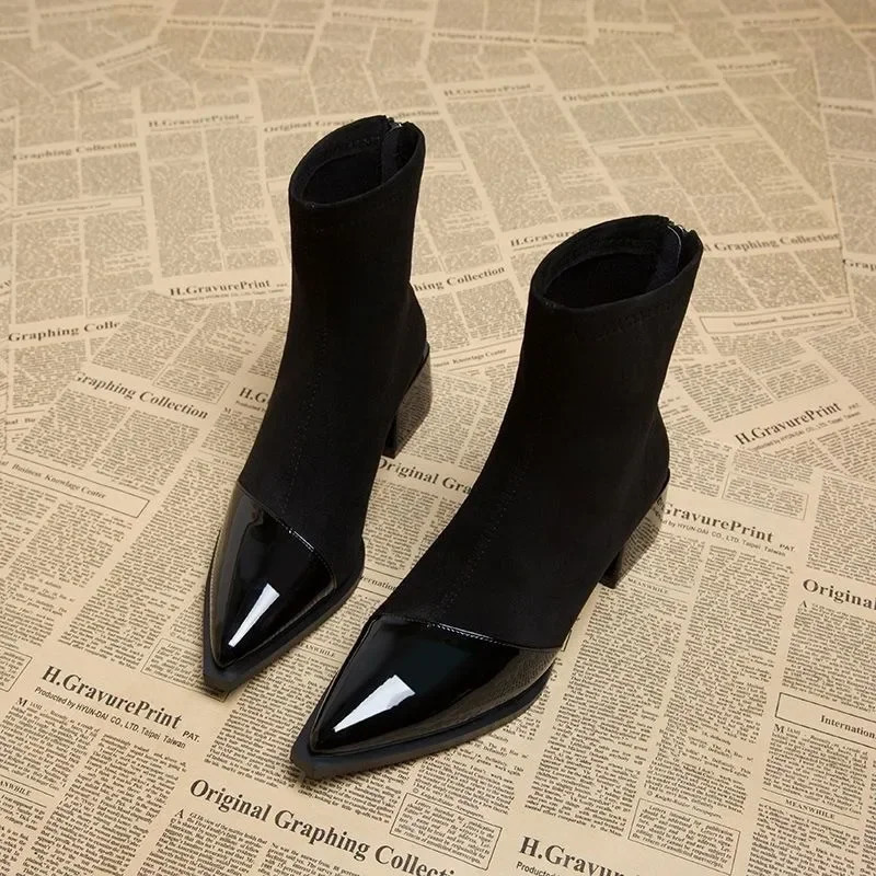 Bottines pointues rétro pour femmes, mode automne et hiver, avec tempérament français, talons hauts et bottes courtes à fermeture éclair, 251204