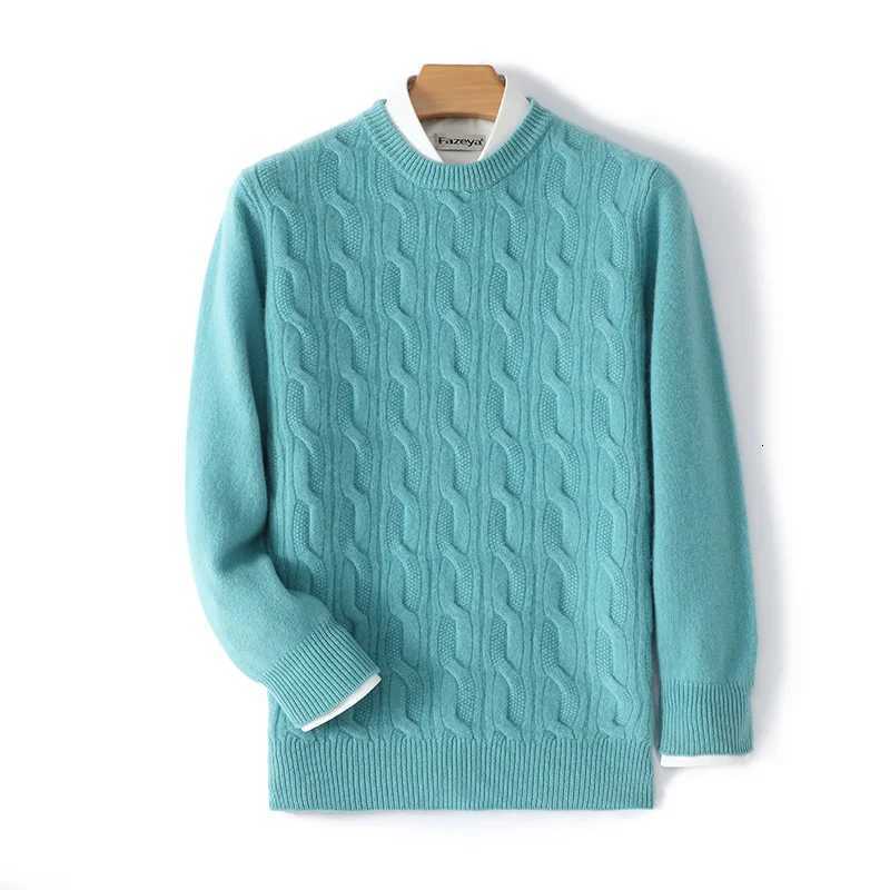 Autumn Winter New 100 Wool Sweater Mens Sweater Solid Color Jacquard Loose Round Neck Casual Thickened Business Sweater M251206