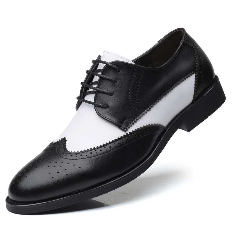 Chaussures formelles de mode pour hommes en cuir noir/blanc Oxfords bout rond doublure respirante anti-dérapant robe de bureau taille de fête de