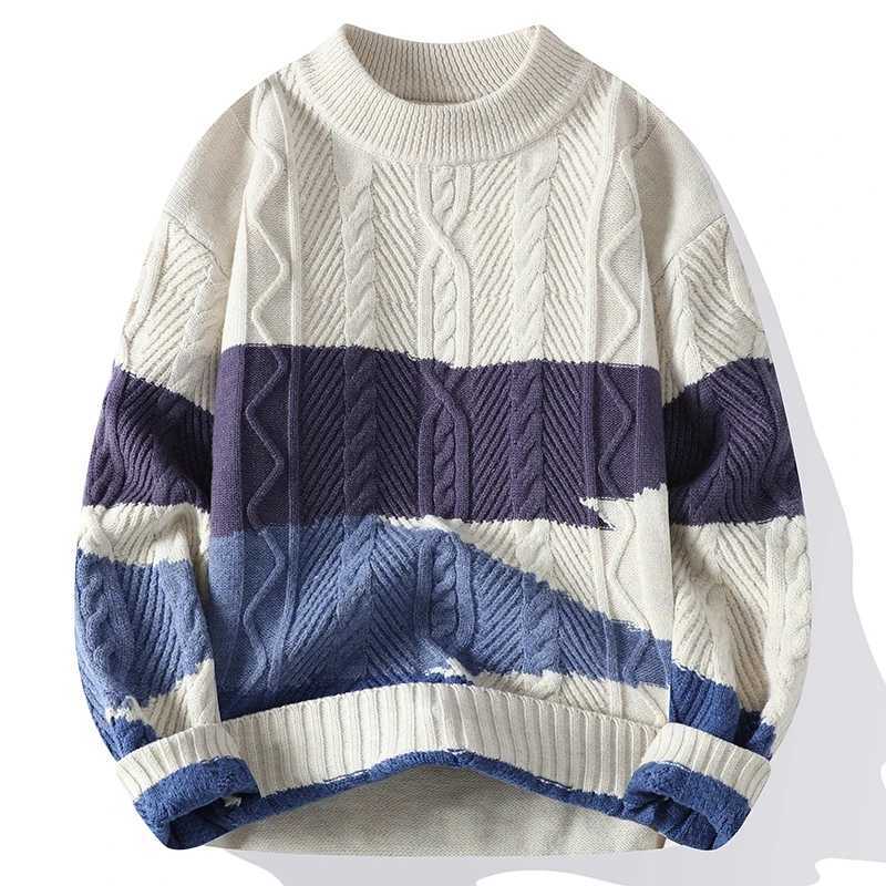 Winter Korean Contrast O Neck Sweater Mens Screw Student Fashion Loose Versatile Warm Long Sleeved Knitted Pullovers Top S40 M251206