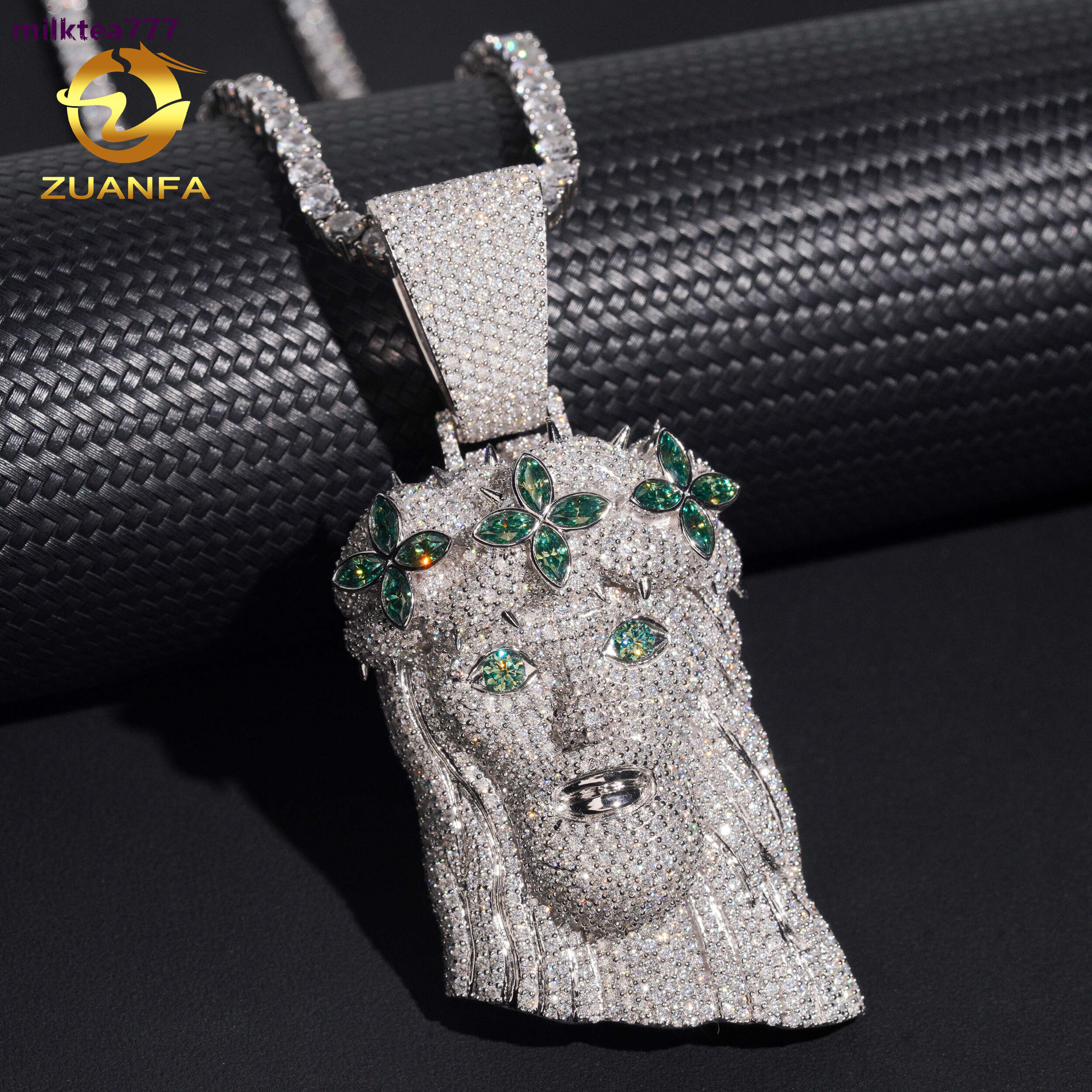 Bijoux Hip Hop fins glacés, dos solide, bleu vert, Marquise VVS, pendentif en diamant Moissanite, bijoux en argent 925, pendentif jésus