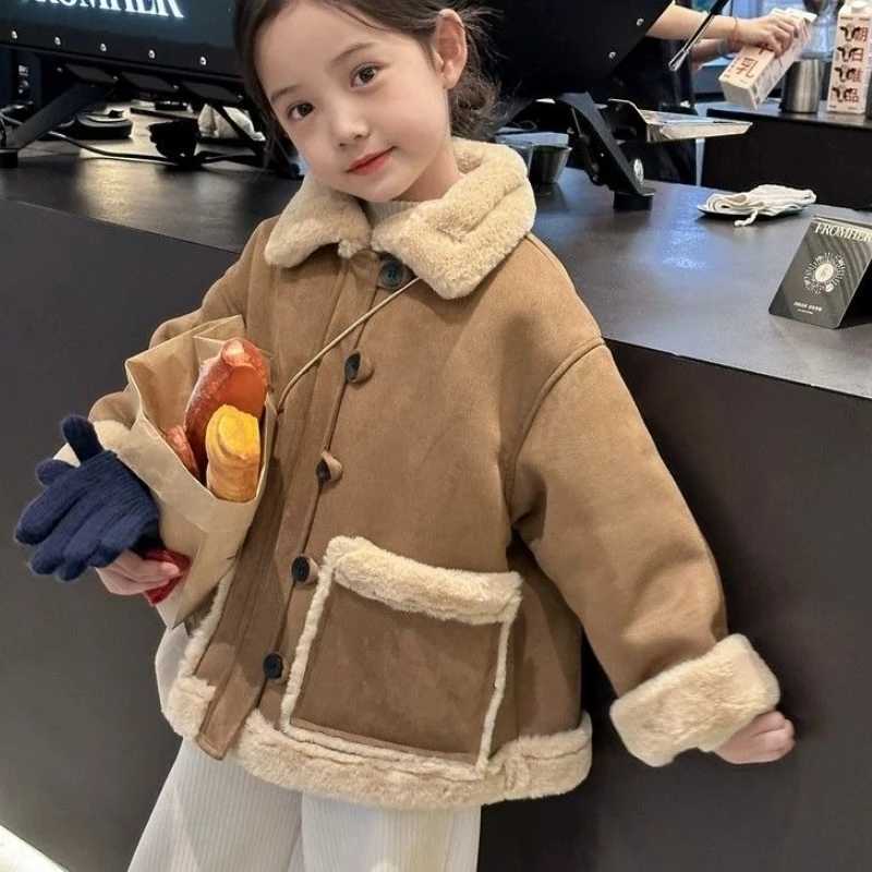 2025 New Winter Kids Stylish Faux Fur Coat with Fleece Lining Thickened Wool Blend Jacket for Toddler Girls Autumn Winter Y251206