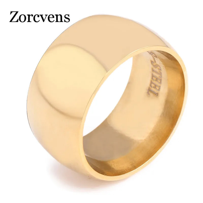 ZORCVENS Fashion Big Width Rings Stainless Steel man Finger silver color Black Gold Color Men Ring Jewelry 251202