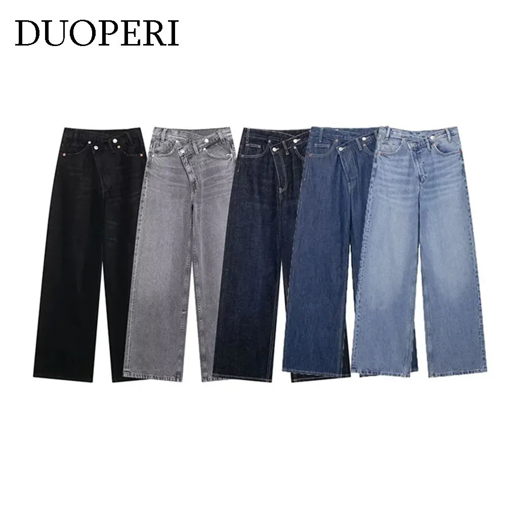 DUOPERI femmes mode Denim solide pantalon droit jean taille haute pleine longueur décontracté femme Chic dame pantalon 251205