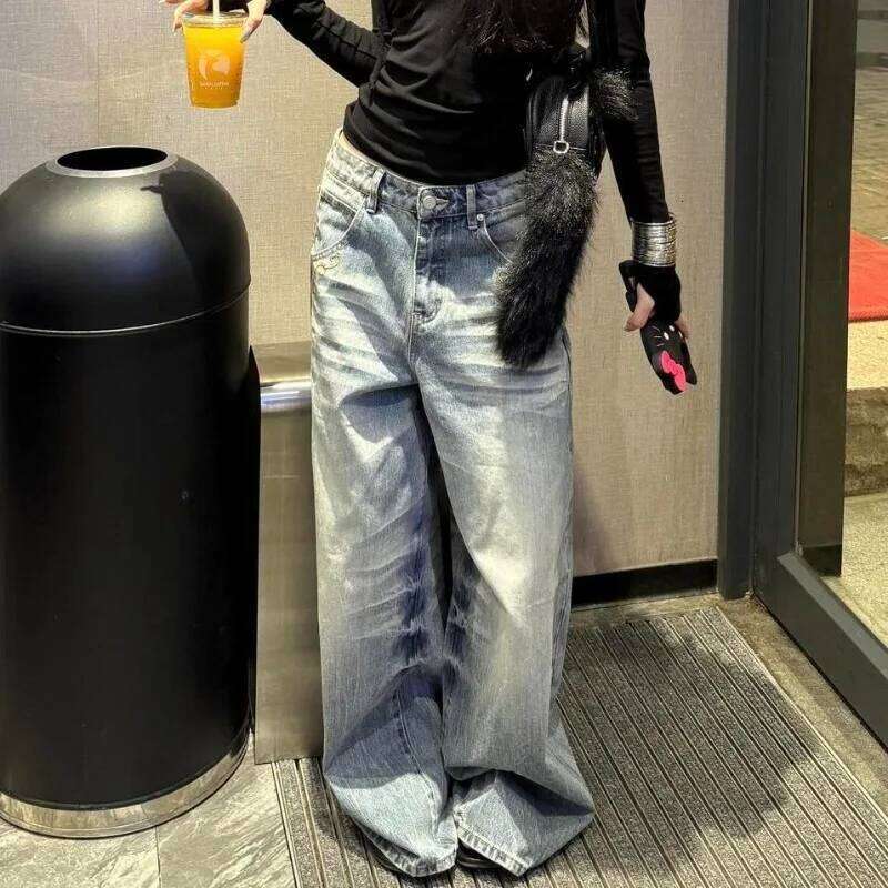 American Street Niche lavé jambes larges femmes Y K rétro en détresse mode ample Streetwear décontracté taille haute jean de luxe
