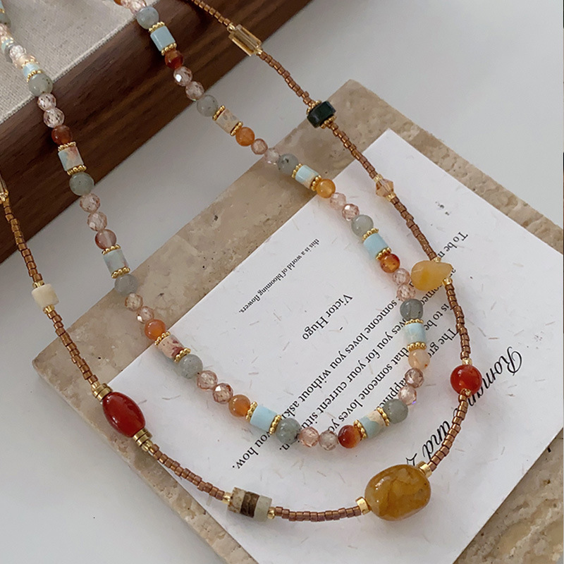 Dunhuang nouveau collier chinois pour femmes perles pierre naturelle Agate haut de gamme pull rouge couches style ancien chaîne de clavicule ddmy