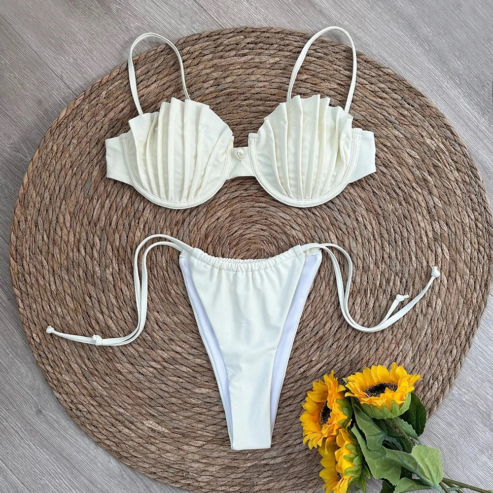Sexy coquille Micro Bikini femmes maillot de bain maillot de bain pour femme string Bikinis ensemble brésilien plage vêtements maillot de bain Bi