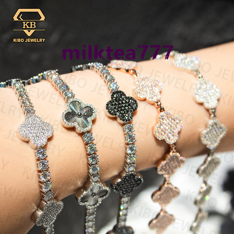 Hip Hop Clover 925 Sterling Silver Tennis Bracelet Hiphop Iced Out Vvs Moissanite Diamond Link Chain Clover Bracelet