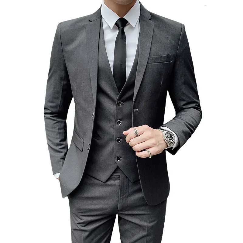 Costume mise à niveau du tissu pour hommes d'affaires, mode Slim, travail, couleur unie, grande taille, robe juste, costume de mariage, 251203