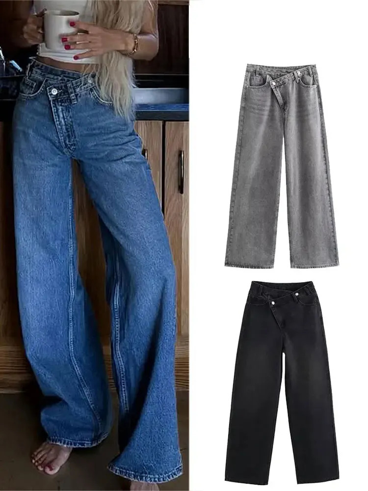 HH 2025 Summer Womens Fashionable Straight Jeans High Waist Vintage Zipper Womens Casual Jeans Commuting Streetwear Y2K 251205