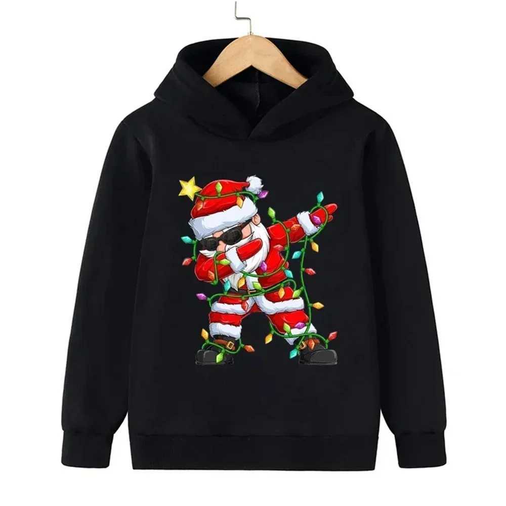 Autumn and winter Christmas Santa Claus pattern printed childrens hoodie boys and girls sweatshirt long-sleeved warm pulloverXJ251206