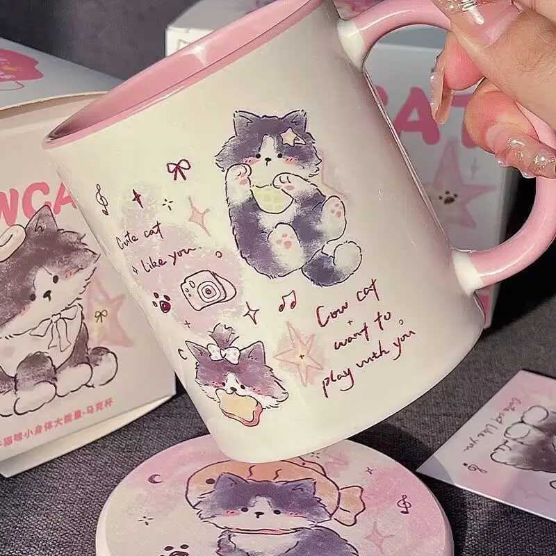 Cartoon Cat Ceramic Mug Water Cup Milk Breakfast Cup Coffee Cup Best Friend Couple Girlfriend Birthday Gift M251206-image-1087463986