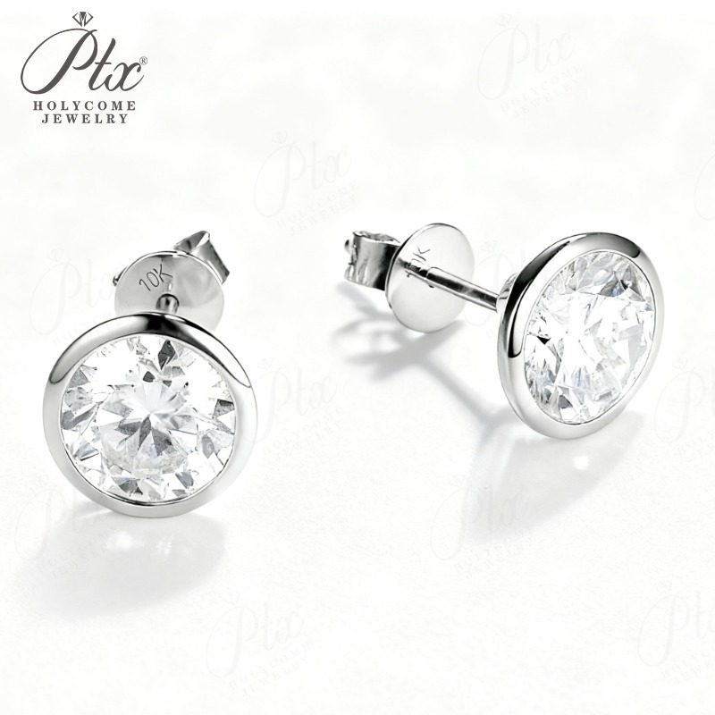 Round Cut Moissanite Earrings D White S925 Sterling Silver White/Yellow Gold Sparkling Design Elegant Jewelry Women Daily Wear